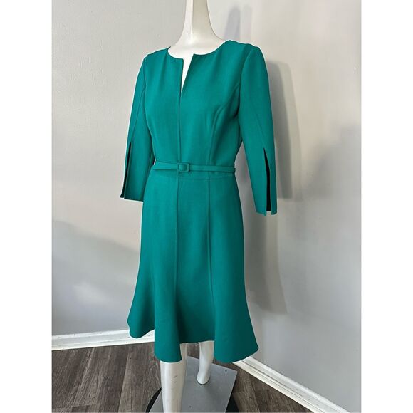 NWT WOMEN'S BELTED WOOL-BLEND KNEE-LENGTH DRESS IN JADE SZ 2 $2690 - Picture 6 of 13